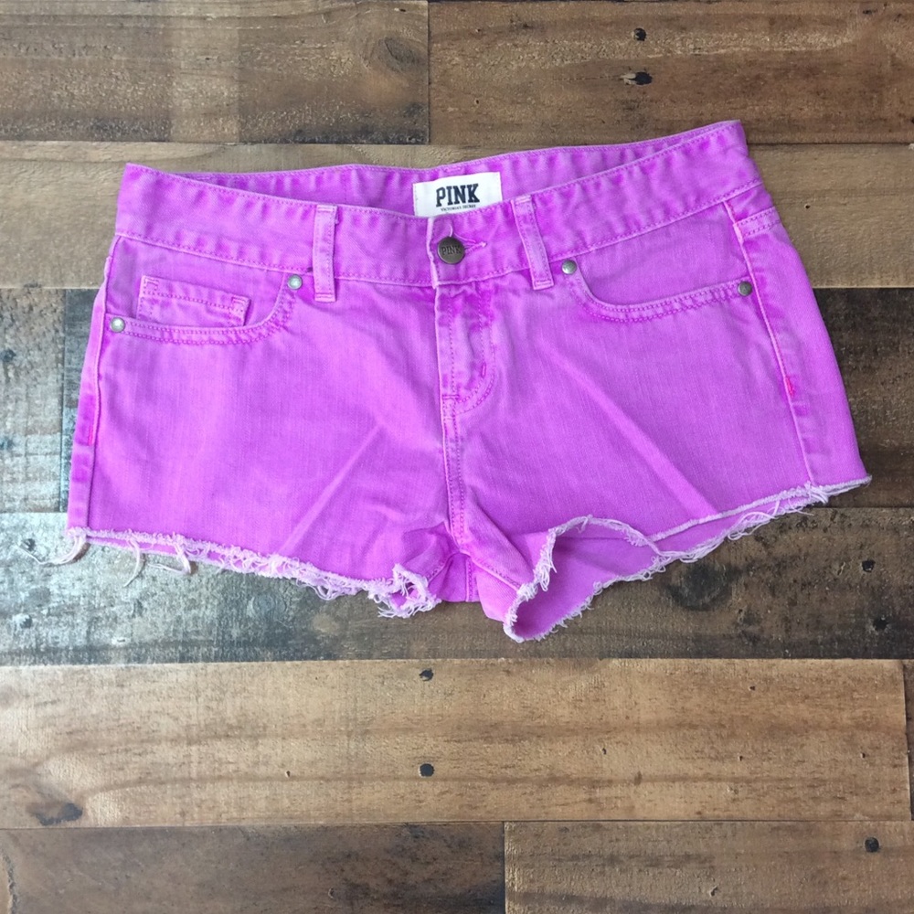VS PINK neon cutoff denim shorts sz 2